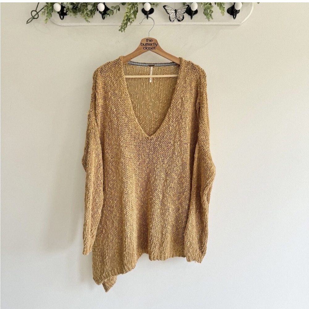 Free People Drop Shoulder Slouchy Chunky Knit V Neck Sweater Medium